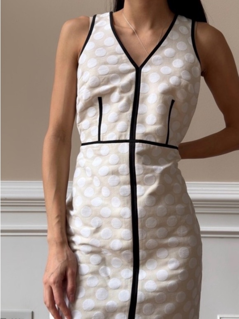 Ann Taylor Cream Polka Dot Mini Dress with Black Trim